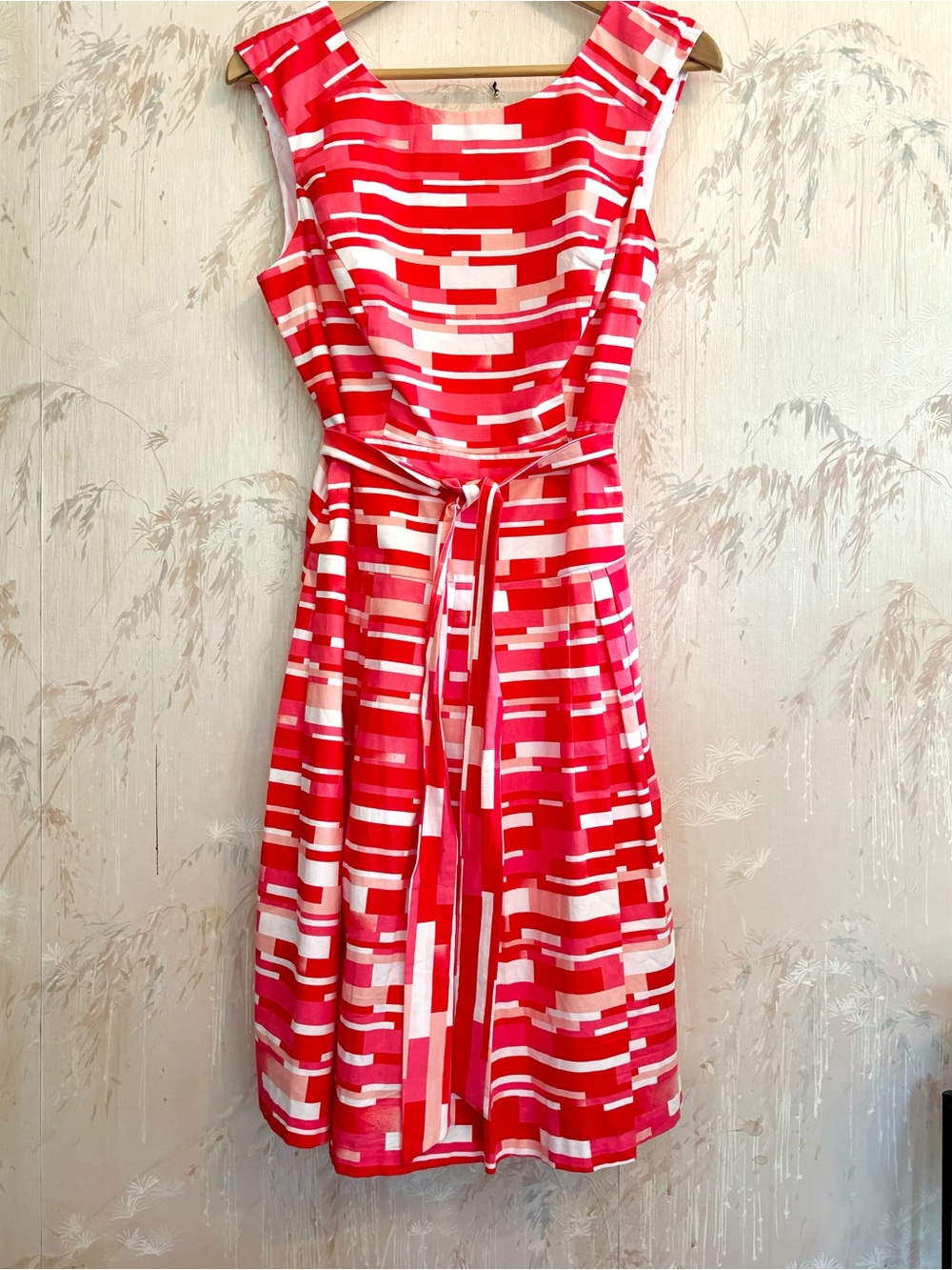 Robbie Bee Sleeveless Geometric Print Belted Fit & Flare Size 8